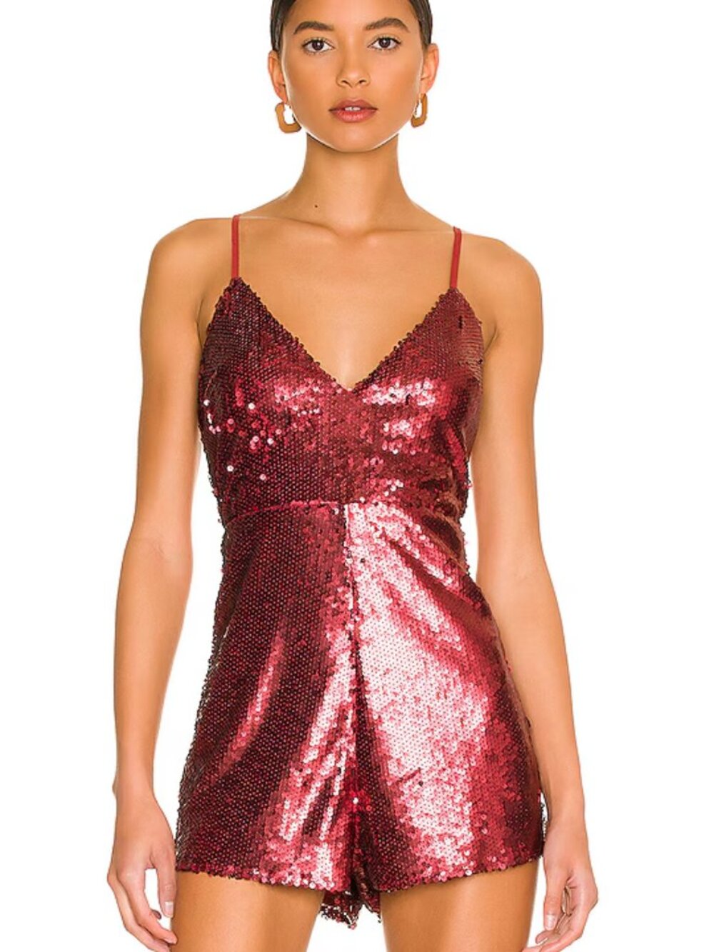 Superdown Sanja Sequin Romper Red Party Holiday Adjustable Strap XL NWT
